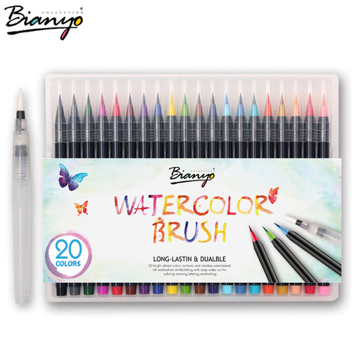 Bianyo 20 Colors Brush Pen Sketch Drawing Watercolor Marker Set