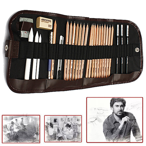 29pcs/set Sketch Pencils Painting Set Charcoal Pencil Eraser Cutter Kit Bag For Art Drawing Supplies