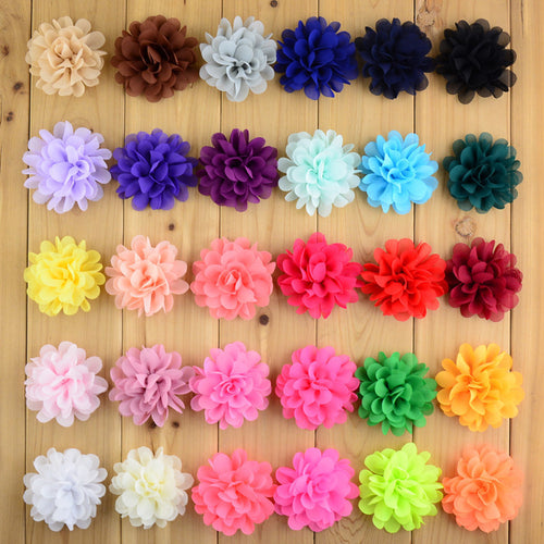 30pcs/lot 30colors 7cm Fashion Chiffon Fabric Flower Flat Back For Baby Girls Handmade DIY Craft Garment Hair Accessories