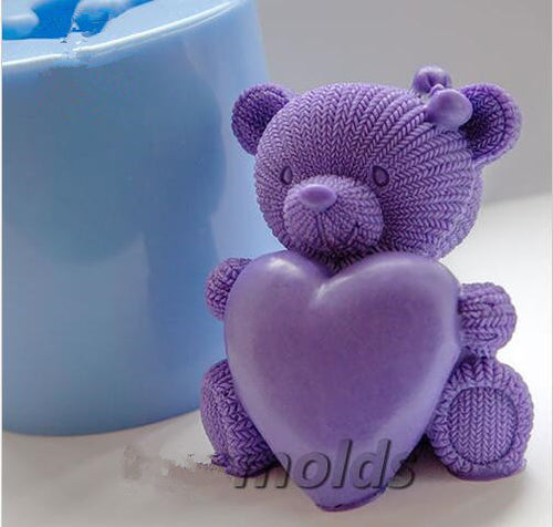 Knitted teddy heart 3D silicone mold for soap and candles making baby  mould  Diy Craft Molds