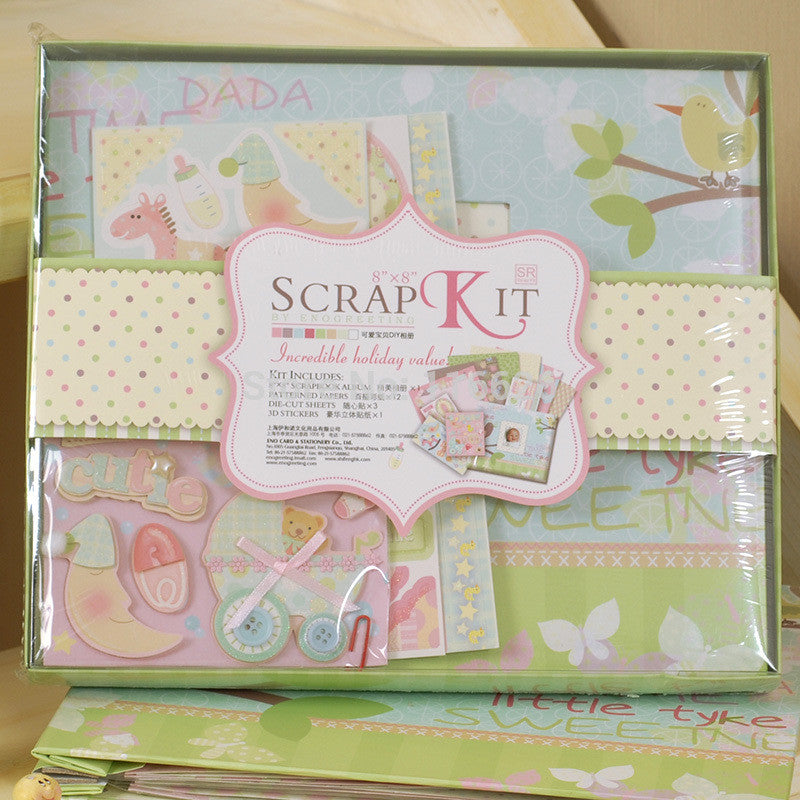 New born baby theme diy photo album set with scrapbooking paper and 3D stickers Gift kit